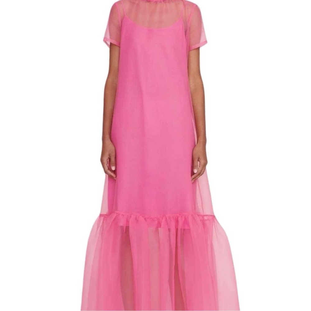 STAUD Pink Ruffled Tiered Maxi Dress